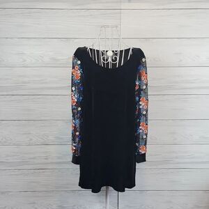 Silverado Black Velvet Dress with Floral Sleeves Womens Size S